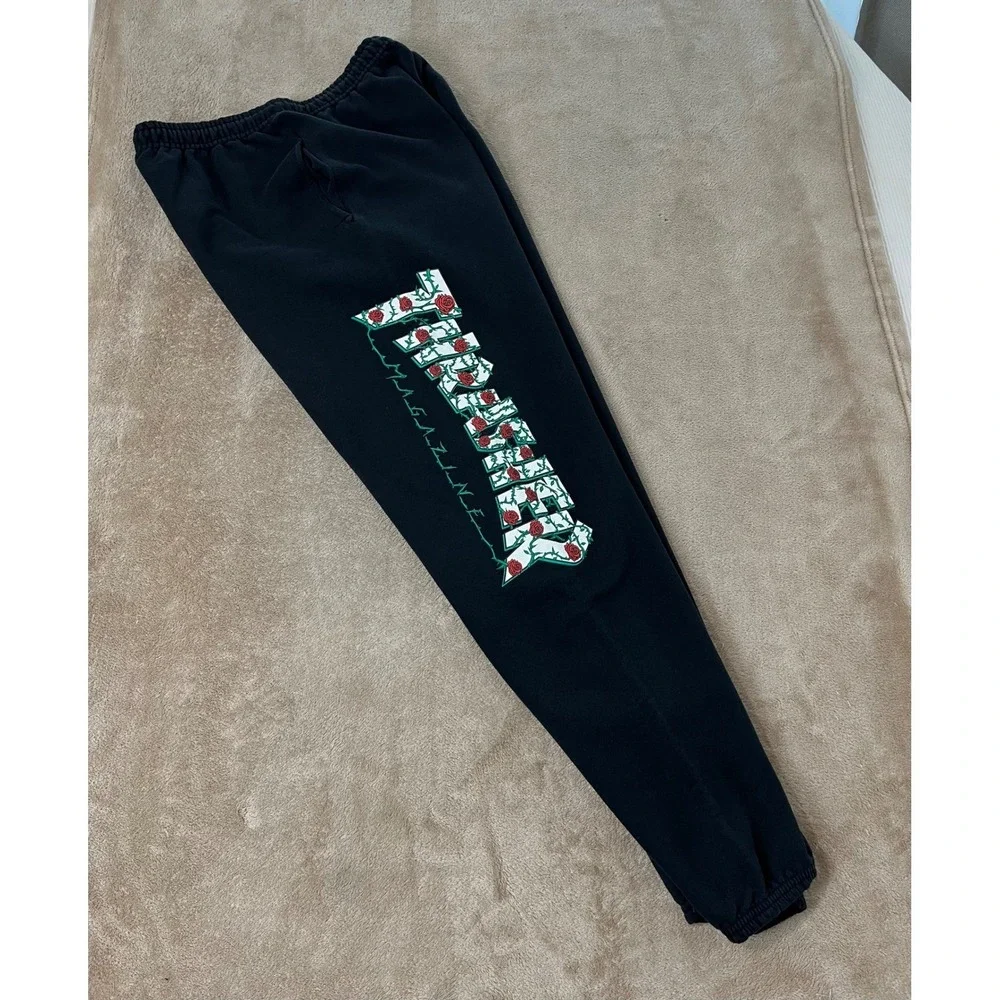 Thrasher Magazine Rose Logo Sweatpants Men's Medium Black Skate Fleece Joggers